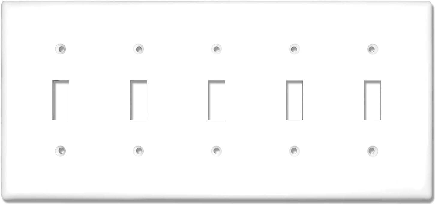 NEU 5 Toggle Mid-Size Switch Cover Wall Plates, 5-Gang 10.2" x 4.75", Unbreakable Polycarbonate Thermoplastic, Glossy White