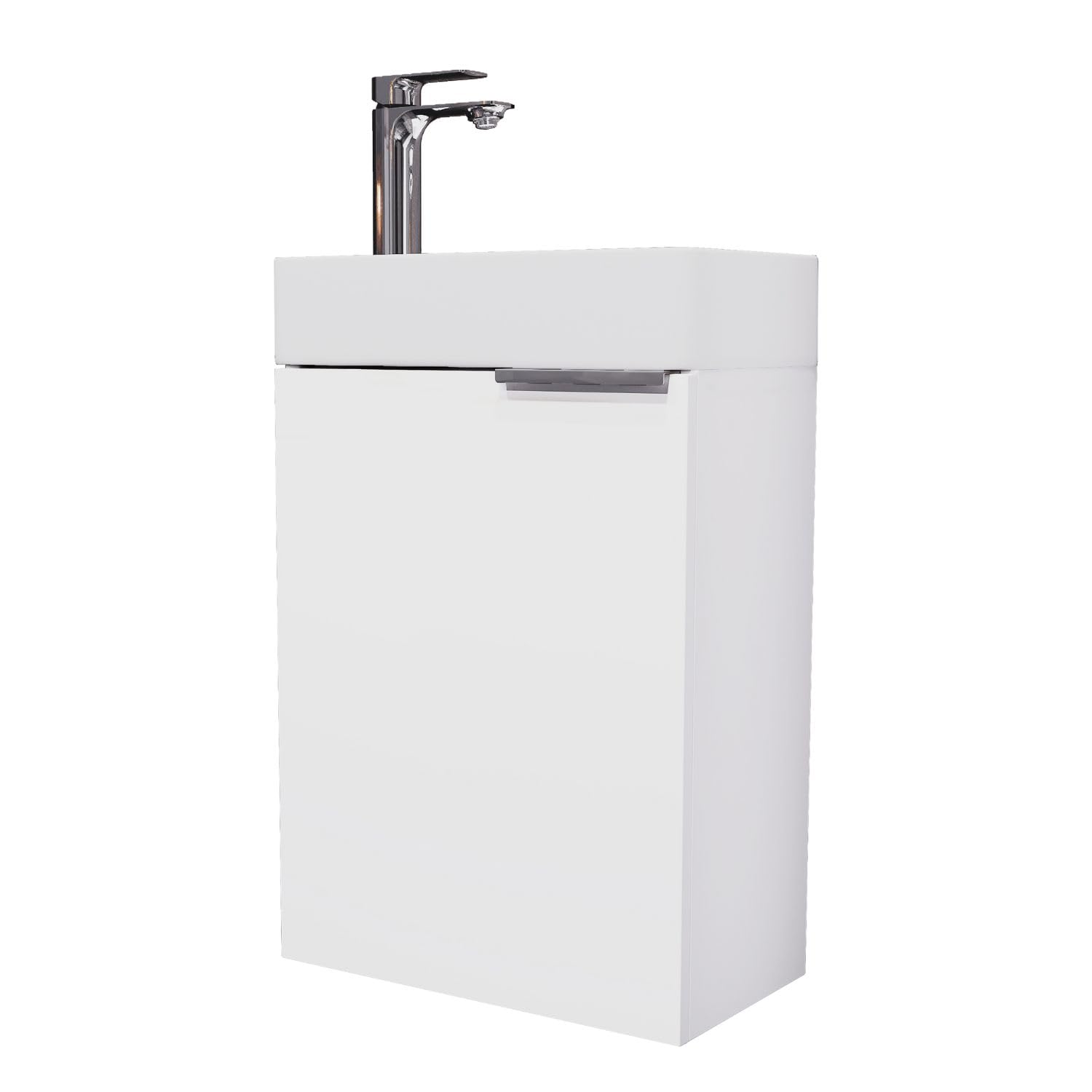 Planetmöbel Mobile bagno sottolavabo 40 cm con rubinetto cromata, mobiletto bagno con lavabo per bagni piccoli, WC ospiti, bianco
