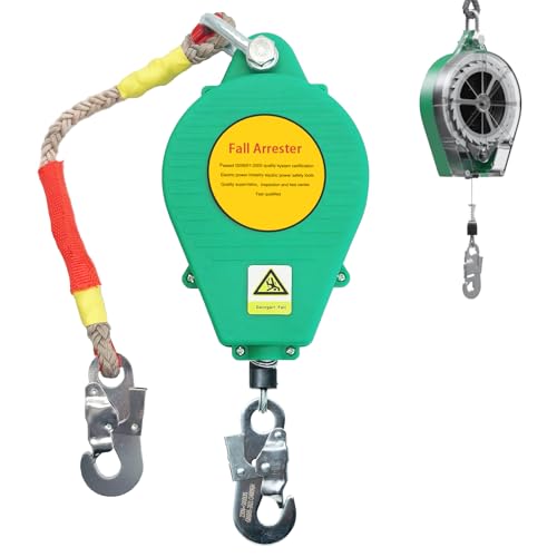 Aocay Dispositivo Anticaduta Retrattile Certificato 3-20 mt, Dispositivo Anticaduta Tetto 150 KG con Gancio, Dispositivo di Sicurezza Anticaduta Retrattile per Tetto e Lavoro Aereo(Verde,5 mt)