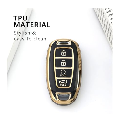 Image of TPU Car Key Cover Black & Golden Compatible for Hyundai New Verna 2020, Tucson 2021 (Hyundai, 4 Button Push Start Key New)
