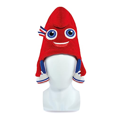 Doudou et Compagnie - Bonnet Phryge Mascotte Officielle des Jeux Olympiques et Paralympiques De Paris 2024 - Bonnet Mascotte Rembourré - Rouge - Taille Unique...