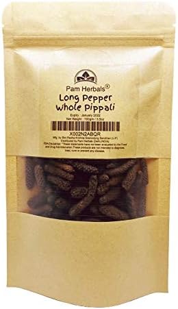 Pam Herbals Indian Long Pepper Whole Pipal Pippali | 3.5oz Resealable Kraft Packaging | Seasoning for Meat Fish Malabar & South Indian Curries Pipali (Long Pepper (Pippali))