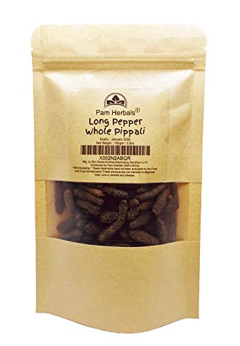 Pam Herbals Indian Long Pepper Whole Pipal Pippali | 3.5Oz Resealable Kraft Packaging | Seasoning For Meat Fish Malabar & South Indian Curries Pipali (Long Pepper (Pippali)) #TOP1