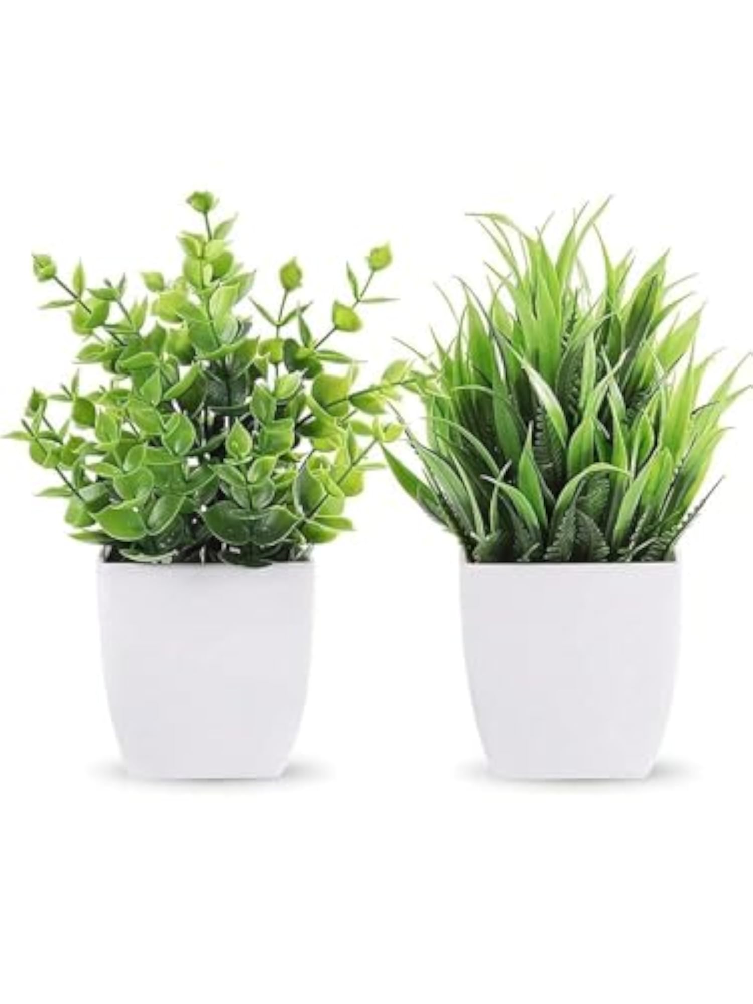 Artificial Plants in White Plastic Pot, Set of 2