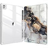 Fintie iPad Pro 13インチ(M5/M4) ケース 2025/2024 透明バックカバー Apple Pencil 収納可能 Apple Pencil Proワイヤレス充電対応 三つ折スタンド スリープ機能 軽量 薄型 傷つけ防止 PU合成レザー TPU（柄Xマーブルブラック）