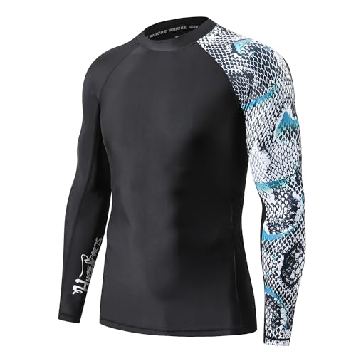 Image of HUGE SPORTS Men's Rash Guard Long Sleeves UPF 50+ UV Sun Protection Quick Drying Splice Compression Swim Shirts