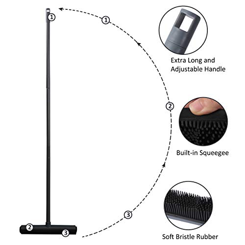 Lcf Pet Hair Removal Broom Carpet Rake Telescoping Broom Outdoor Carpet Brush For Pet Dog Hair Removal Handle Rubber Broom With Squeegee 48.83'' Bristles Rug Rake Sweeper Heavy Duty,Grey #TOP4