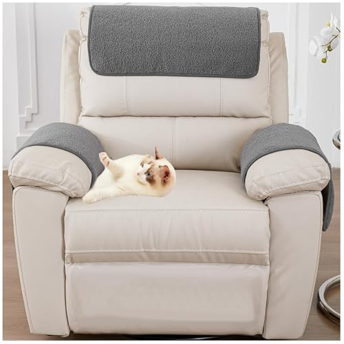 YIJOY Armlehnenbezüge,Armlehnenschoner Lamm Samt Ruhesessel Bezug mit Taschen rutschfest Sesselschoner für Fernsehsessel Abnehmbarer Waschbar,1 Sitzer (3 StüCk) (Hellgrau)