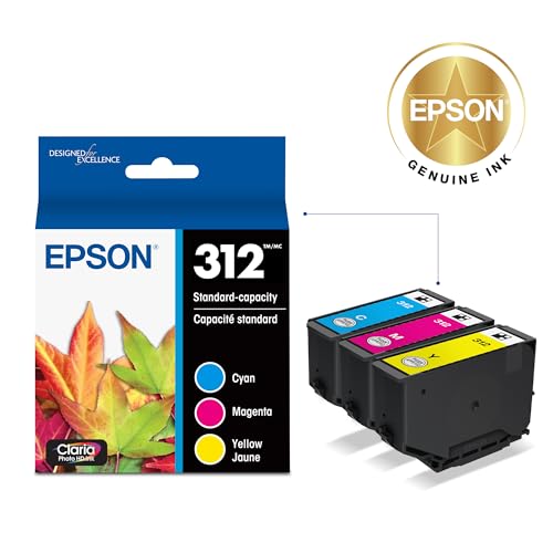 Image of EPSON 312 Claria Photo HD Ink Standard Capacity Cyan /Magenta /Yellow (T312923-S) Works with Expression XP-8500, 8600, 8700, 15000,