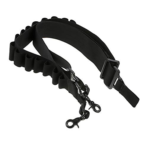 Binboll Shotgun Ammo Sling Adjustable Length 2 Point Gun Slings Holds 15/25/27 Shells for 12 Gauge/ 20 Gauge (15 Holes-Black)