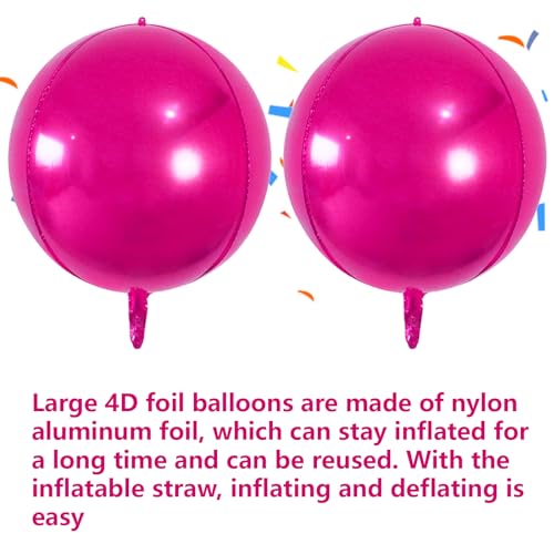 Image of Large Hot Pink Metallic Balloons - 22 Inch, 6 Pack 4D Foil Balloons for Party Decorations, Birthday Celebrations | Pink Party Supplies
