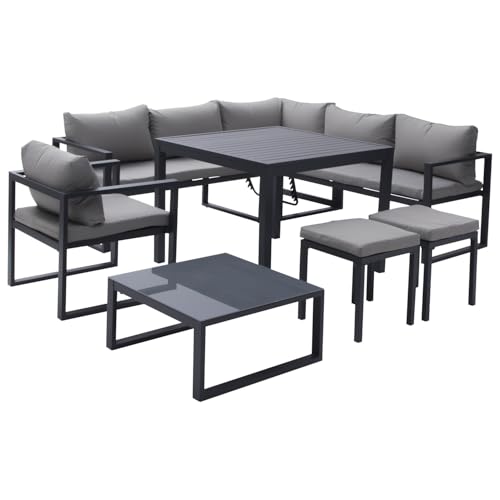 Salon de Jardin modulable Ibiza en Tissu Gris 7 Places - Aluminium Anthracite