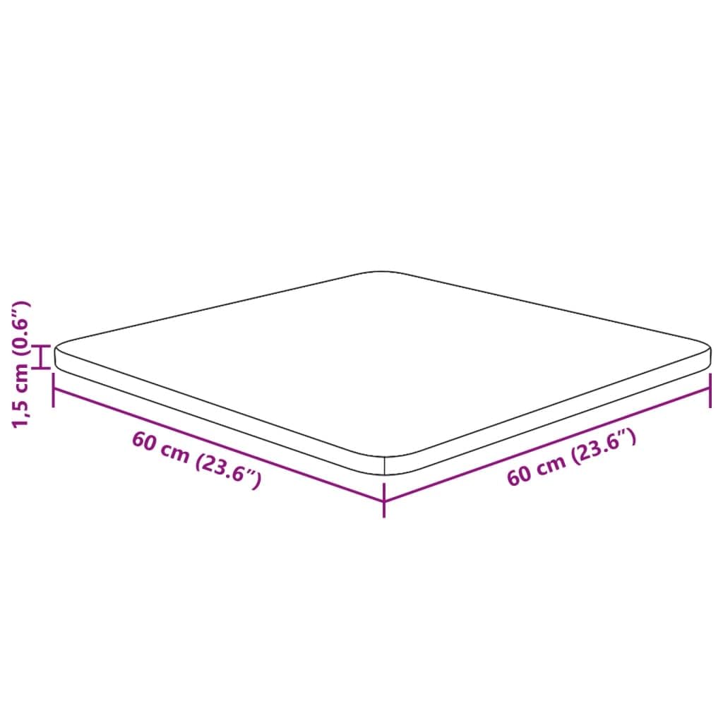 Hothingwell Kwadratowy blat stołu 60x60x1,5 cm z nieobrobionego litego drewna dębowego, blat z litego drewna na stolik kawowy, bar, konsolę lub półkę, naturalna powierzchnia do malowania lub