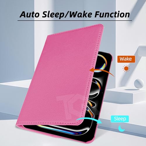 Image of TGK Rotating Case for iPad Pro 11 Inch M5 2025 /M4 2024 Model A3357 /A3358 /A3359 /A2836 /A2837 /A3006, Cover for 6th /5th Gen iPad Pro 11 inch (Hot Pink)