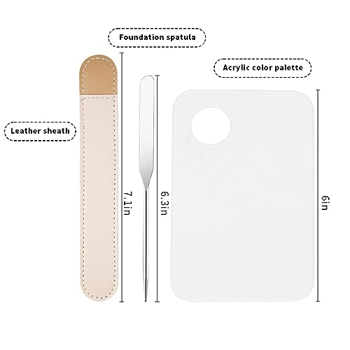 MAYCREATE Makeup Spatula & Palette Set, Stainless Steel Spatula And Clear Acrylic Foundation Palette Combo, Beauty Cosmetic Makeup Tool, Spatula With Protective Pu Sleeve,1 Count - Image 2