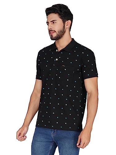 Image of PRORIDERS Half Sleeve Cotton Blend Regular Fit Men's Polo with Snap Button and Floral Print for Casual wear T-Shirt