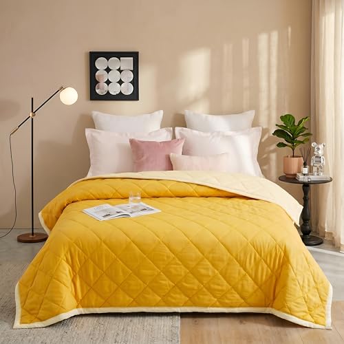 Image of VAS COLLECTIONS Double Bed Microfiber Comforter 80x90 Inch | Reversible AC Comforter | Soft Quilted Lightweight Blanket | 180 GSM All Season Comforter | Vibrante Colour Collection, Golden Yellow