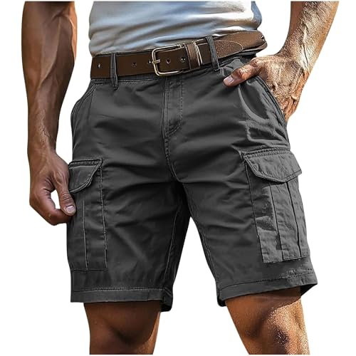 Cargoshorts Herren Kurze Hosen mit Reißverschluss und Knopf Mehrere Taschen Männer Einfarbig Sommer Shorts Klassische geschnittene Sportshorts Outdoorhose