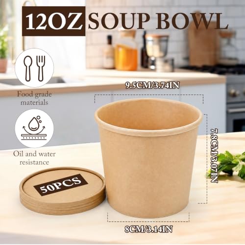 Image of 50 Pack 12oz Soup Cups with Lids Vented Disposable Paper Ice Cream Cups