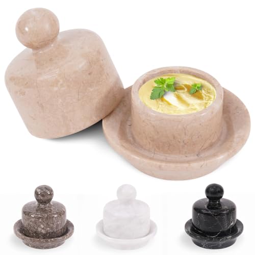 Marble Mini Butter Dish 4" Verona Handmade Butter Container for Kitchen Countertop, Butter Crock With Lid Soft Spreadable Butter, Home Décor