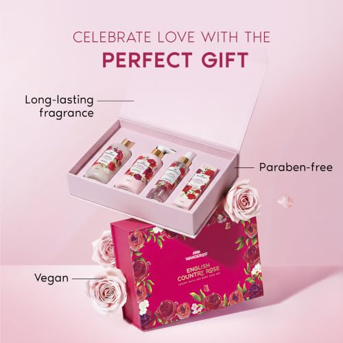Image of Nykaa Wanderlust English Country Rose Luxury Bath and Body Care Gift Set Box | Shower Gel, Body Lotion, Body Mist and EDP Perfume | Pack of 4 | For Women | Gifting Kit for Birthday, Anniversary & All Special Occasions | Premium Gift Set