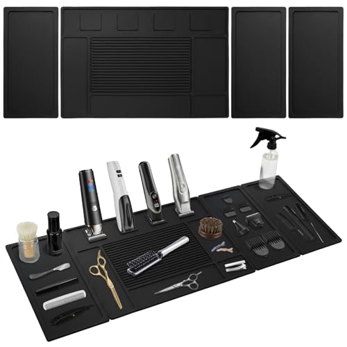 Magnetic Barber Mat for Clippers with 4 Magnets Large Barber Station Organizer Magnetic Tool Mat Magnetic Barber Matt Clipper Mat Tools Pad for Table Station Barber Shop Accessories 4Pcs