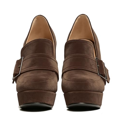 Image of SHODENSE Women Vintage Chunky Platform Loafers Pumps Tassel Round Closed Toe Slip On Suede Block High Heel Dress Loafer Shoes Buckle Strap Oxford Loafers Fringe Pump Dressy Chic Sexy Y2k 4-11 M US
