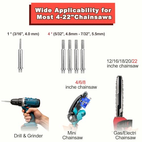 Image of Chainsaw Sharpener Jig Tool with 5 Tungsten Bits for 4-22 inch Chains | Universal Portable Manual Hand Cank Chain Saw Blade Sharpener Tool Kit Accessories for Sharpening