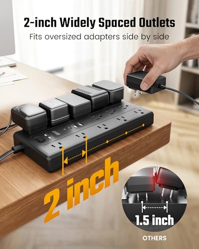 SUPERDANNY 10Ft Extension Cord with Multiple Outlets, Flat Plug Power Strip - image 6