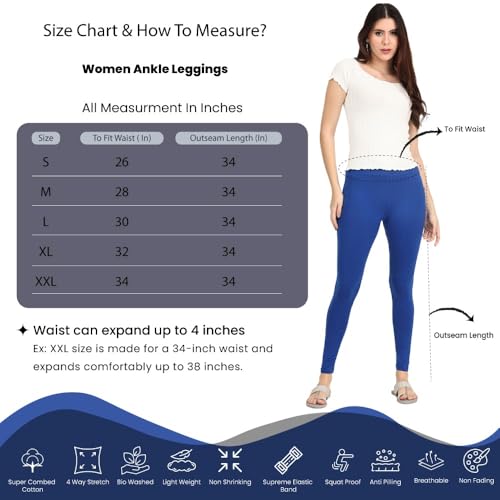 Image of Robinbosky Premium Stretchable Cotton Ankle Legging for Women | Suitable for Formal wear & Casual wear | High-End Elastic Makes The Leggings Squat Proof and Durable for Travel, Yoga, & Workout.