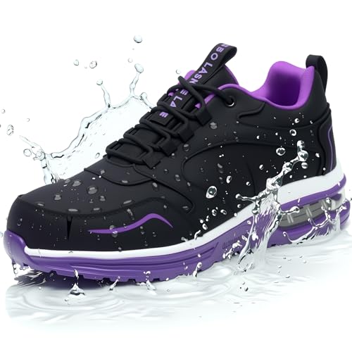 LANSNBO Waterproof Steel Toe Shoes for Women Non Slip Puncture Proof Safety Work Sneakers Comfortable Lightweight Fashion Footwear for Industrial Construction and Food Service (Hei zi 38.5)
