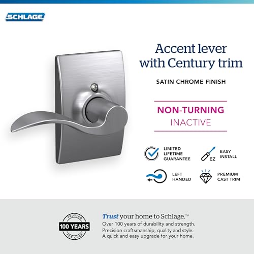 Image of Schlage Accent Lever with Century Trim Non-Turning Lock in Satin Chrome - Left Handed