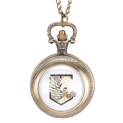 Nfudishpu Attack on Titan Three Corps Flag Relojes Bolsillo Dial pequeño Collar analógico Cuarzo Colgante Cospaly Fob Reloj niños Niñas Regalo niños
