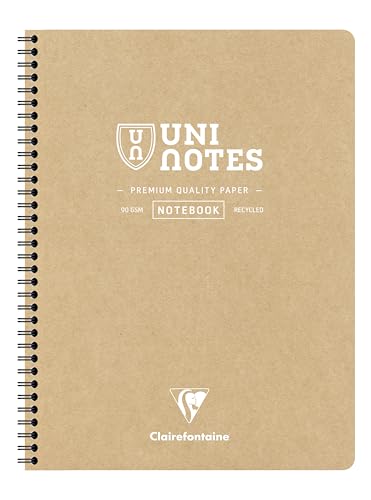 Clairefontaine 9853C – Kołonotatnik perforowany Uninotes (1 szt.) A4+ (22,5 × 29,7 cm), 160 wyrywanych stron w linie, papier z recyklingu 90 g, okładka kraft, kolor losowy