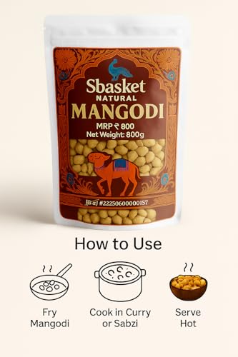 Image of SBASKET NATURALS Rajasthani Moong Dal Wadi 400g with Wadi Masala | Homemade Mangodi | Moong Badi Traditional | Protein Rich, 100% Natural