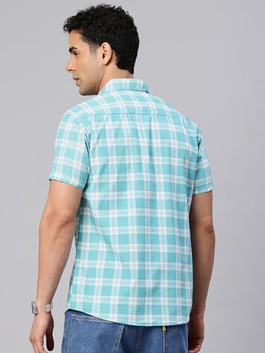 Image of Majestic Man Slim Fit Pure Cotton Checked Half Sleeve Casual Shirt