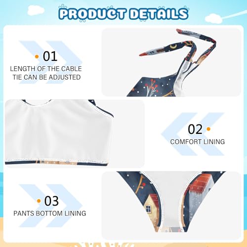 Girls' Bikini Set, Houses Barberry Branches Stars Moon Kids Swimsuit 2 Pcs Beach Bathing Suit3