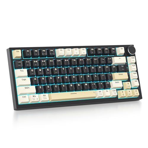 Image of 75% Wireless Creamy Mechanical Keyboard, Hot Swappable Custom Keyboard, RGB Backlit Gasket Gaming Keyboard, 2.4G /BT5.0 /USB-C Mechanical Gaming Keyboard, Pre-lubed Linear Gray Cream Switches