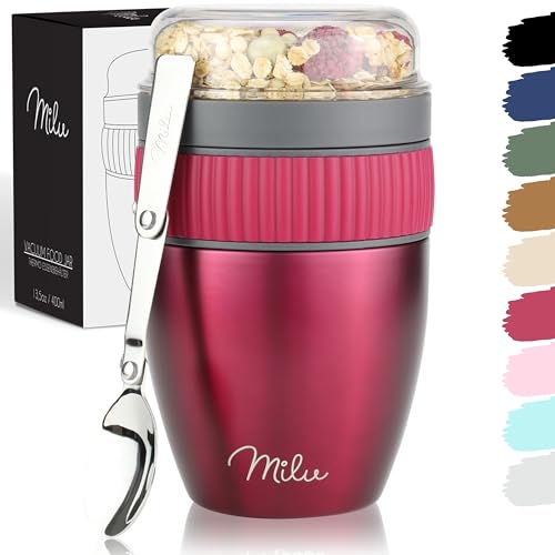 Milu Müslibecher to go 400ml MüsliMax I isolierter Edelstahl Joghurtbecher für Müsli I...