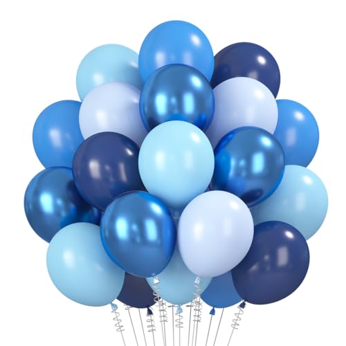 Luftballons Blau 60 Stück 12 Zoll Blaue Luftballons Navy Baby Blau Hellblau Metallic Latexballon Blaue Ballons Luftballons Geburtstag Blau für Junge Baby Shower Hochzeit Jugendweihe Party Deko