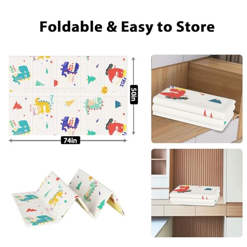 Image of XVISHX Baby Play Mat, 74 x 50 Inch Play Mat Perfect for Use Baby Playpen, Foldable Baby Foam Playmat for Floor, Portable Waterproof Activity PlayMats for Babies, Infants and Toddlers