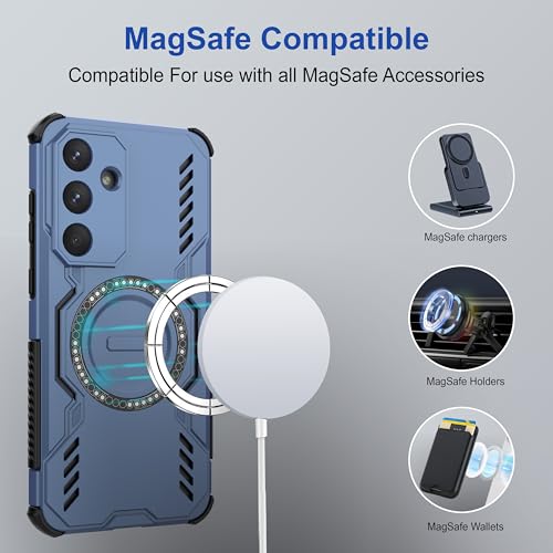 Image of amazon basics Back Case Cover for Samsung Galaxy S25 FE | Magnetic Case with Built-in Metal Ring | Supports Mag-Safe Charger, Wallet & Car Mount | Shockproof Hybrid PC + TPU | Blue