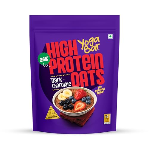 Yogabar 26g High Protein Oats 1kg , Dark Chocolate - Breakfast Cereal with Wholegrains, 26% Protein & No added sugar - Oats High Protein for Gym & Weight Management - Premium Protein Blend with Whey Protein Powder - with Goodness of Chia, Sunflower & Pumpkin Seeds & Probiotics for Absorption