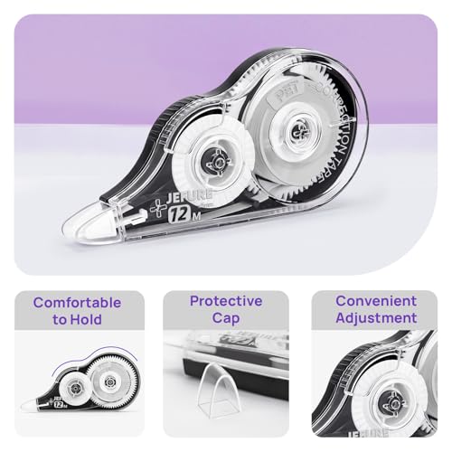 JEFURE 12 Pcs Correction Tape, 39.37 Ft White Wrong Out Tear-Resistant Bulk, Instant Corrections Easy to Use Applicator for School, Office, Note Taking, Journal (Tape Width 0.2 in，Clear) - Thumbnail 4