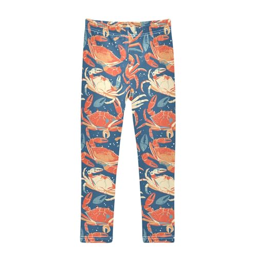 Crab Navy Blue Kids Baby Girls Active Leggings Fashion High Waisted Yoga Pants Sports