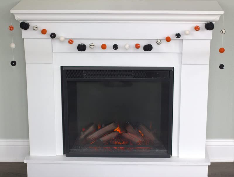 Halloween Pumpkin Decor Garland- Orange Black Dots & Swirls- Fall Autumn Mantle Banner, Halloween Shelf- 1