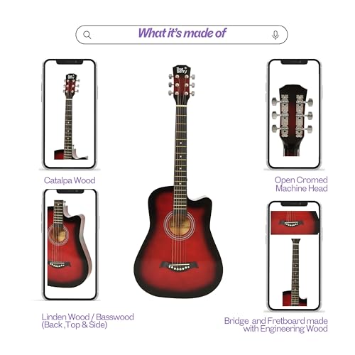 Image of BLUEBERRY 38C, Acoustic Guitar Kit with Bag, Strap, One Pack Strings And Picks - 38 Inch (Redburst)