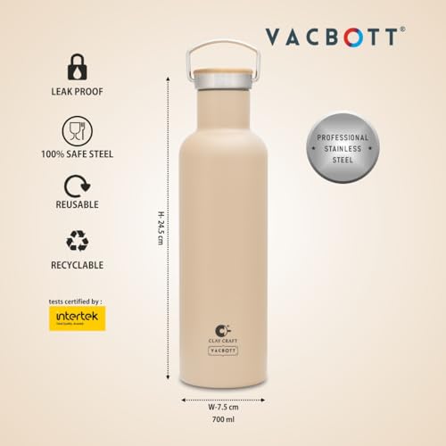 Image of Clay Craft Vacbott Hiker Combo Double Wall 18 Hours Hot & 24 Hours Cold Water Bottle Vacuum Insulated Flask Bottle 700ml, with Single Walled Victor Mug Set of 2 Steel Bottle|1Year Limited Warranty