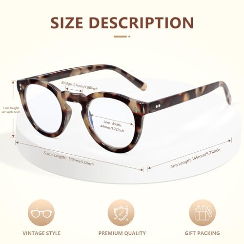 Image of EASY READ Retro Round Blue Light Blocking Reading Glasses for Women,Anti UV Readers for Women with Spring Hinge