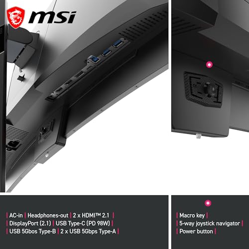 Image of MSI, MPG 341CQRDE X36 34 inch UWQHD 3440 x 1440 (1800R) Gaming Monitor QD-OLED 5th Generation 360Hz 0.03ms Adaptive-Sync KVM HDMI 2.1 DP 2.1 USB C (98 W PD) AI Vision Black